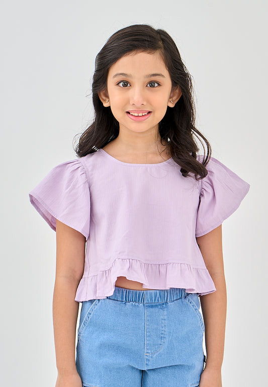 Mossimo Kids Jonavie Light Purple Round Neck Top with Ruffle Trim