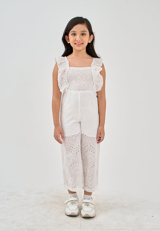 Mossimo Kids Krizza White Eyelet Ruffle Trim Wide Leg Jumpsuit