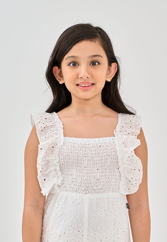 Mossimo Kids Krizza White Eyelet Ruffle Trim Wide Leg Jumpsuit