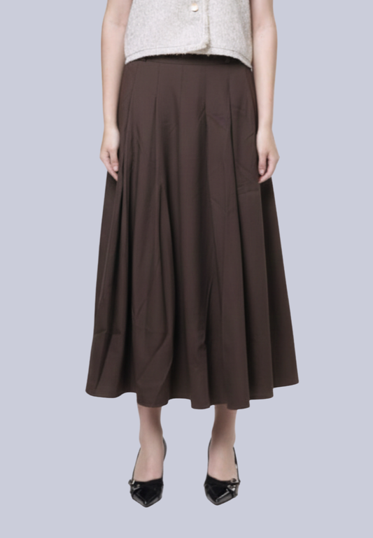 Mossimo Remi Brown Pleated Long Midi Skirt