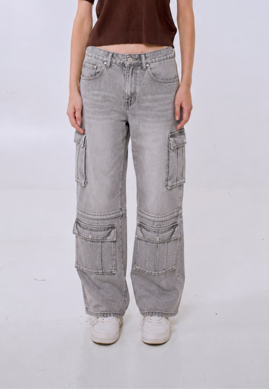 Mossimo Esme Gray Loose Mid Rise Cargo Denim Pants