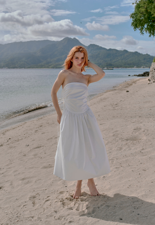 Mossimo Minerva Off White Shirred Midi Dress