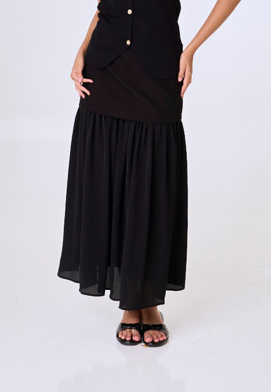Mossimo Liora Black Combine Shirred Long Skirt
