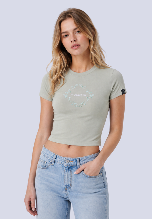 Mossimo Evangeline Pale Green Cropped Body Fitted Tee For Women