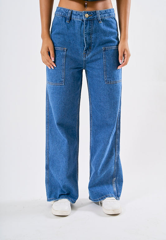 Mossimo Janna Medium Blue Wide Leg High Waisted Jeans