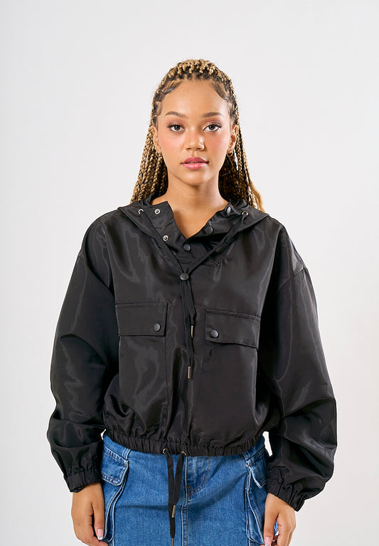 Mossimo Natalia Black Parachute Hoodie Jacket