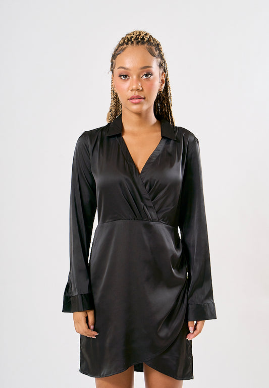 Mossimo Adina Black Mock Wrap Mini Dress