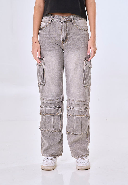 Mossimo Esme Gray Loose Mid Rise Cargo Denim Pants