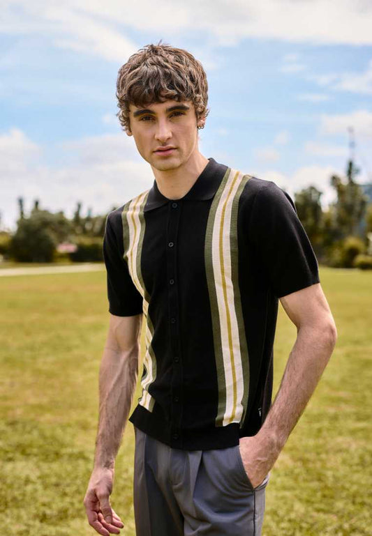 Mossimo Kian Black Polo Shirt With Full Placket