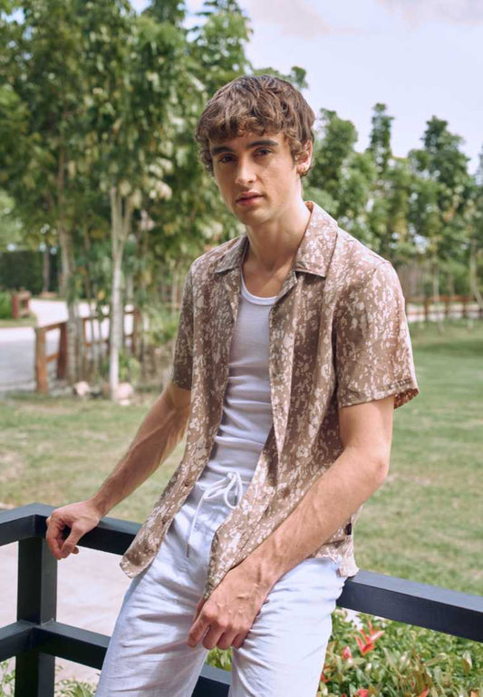 Mossimo Arlo Khaki Printed Comfort Woven Short Sleeves