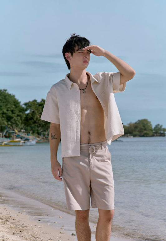 Mossimo Kairo Beige Boxy Woven Short Sleeves Top For Men