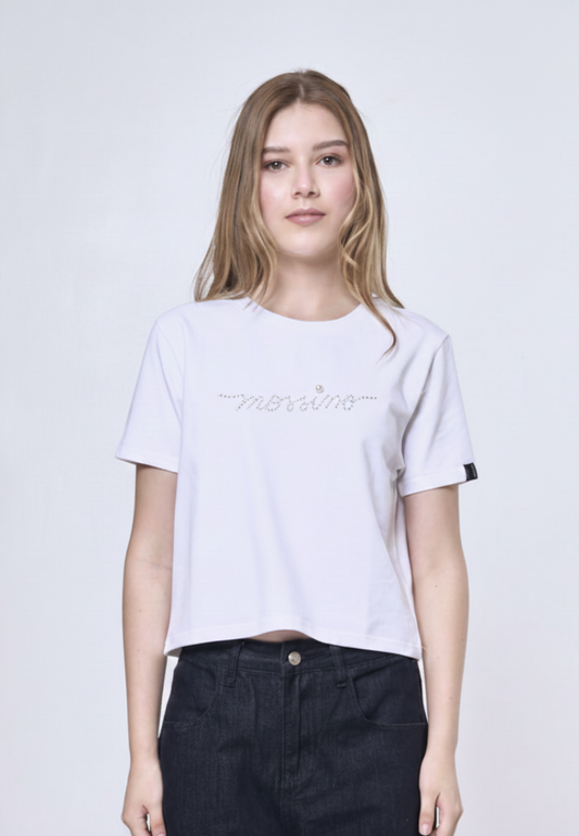 Mossimo Beatrice White Classic Cropped Fit Tee