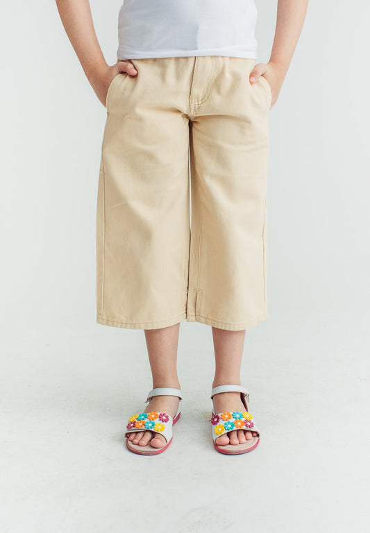 Beige Girls Five Pocket Wide Leg Pants Kids - Mossimo PH