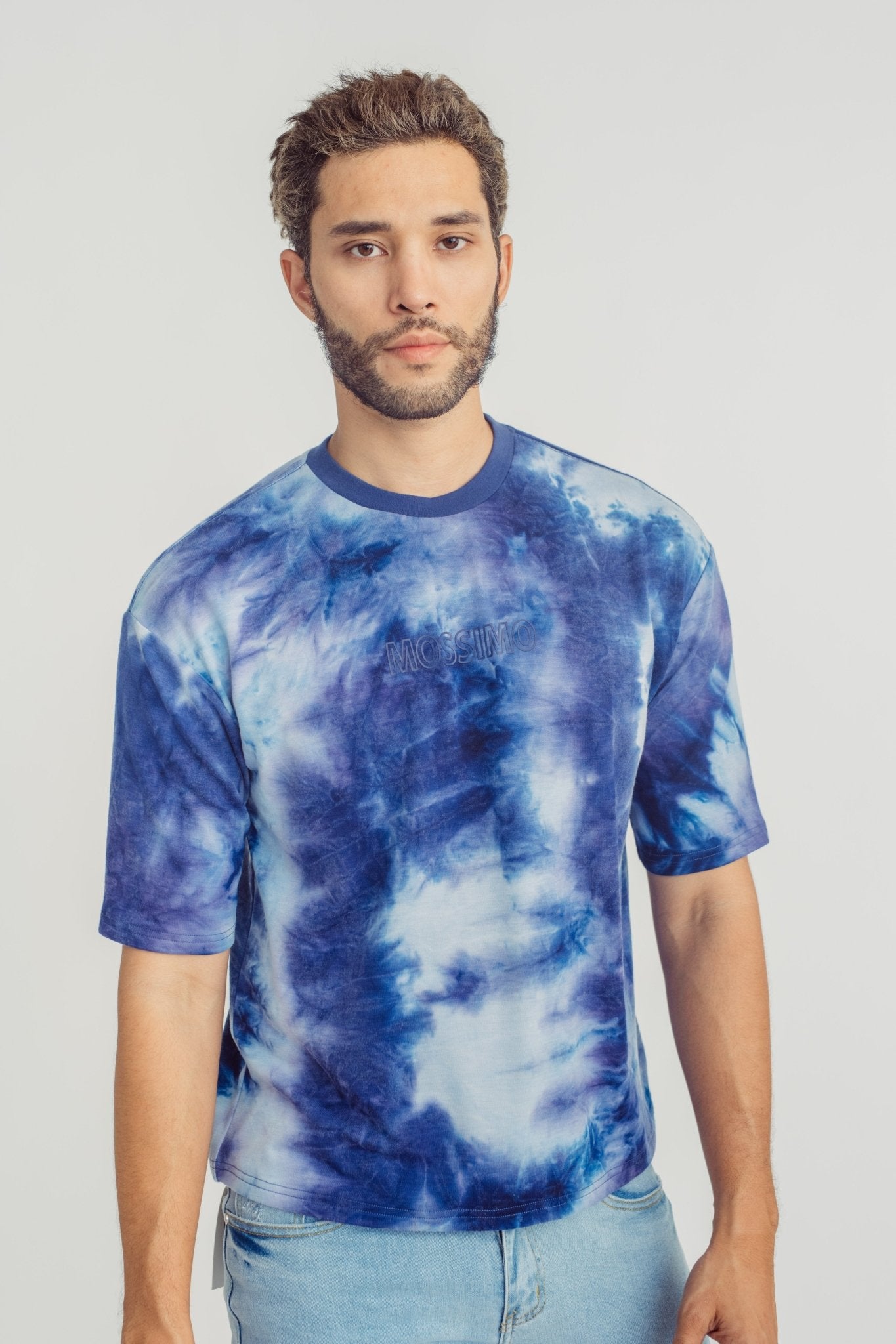 Calix Blue Round Neck Tie Dye Shirt with High Density Print