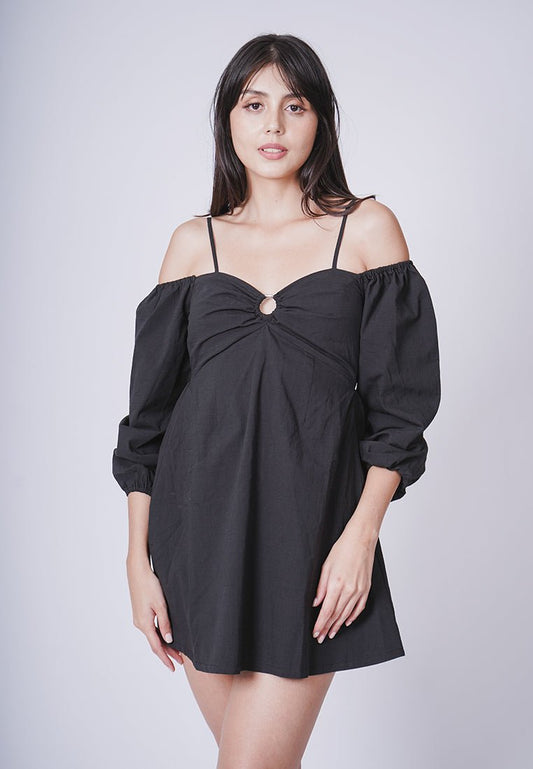 Gianna Black Cut Out Dress with Puff Sleeves - Mossimo PH