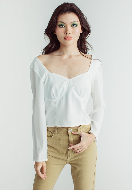 Jenica White Woven Cut Long Sleeves Bustier - Mossimo PH