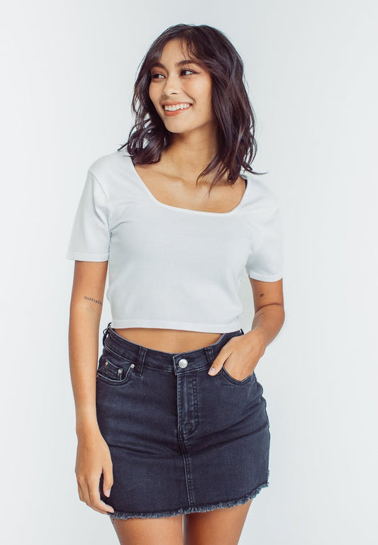 Mossimo Stephanie White Textured Square Neck Retro Cropped Top - Mossimo PH