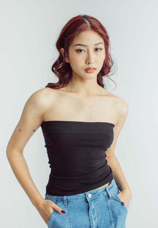 Regina Black Cropped Knitted Tube Top - Mossimo PH