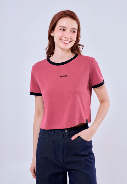 Mossimo Lella Old Rose Ringer Classic Cropped Fit Tee For Women
