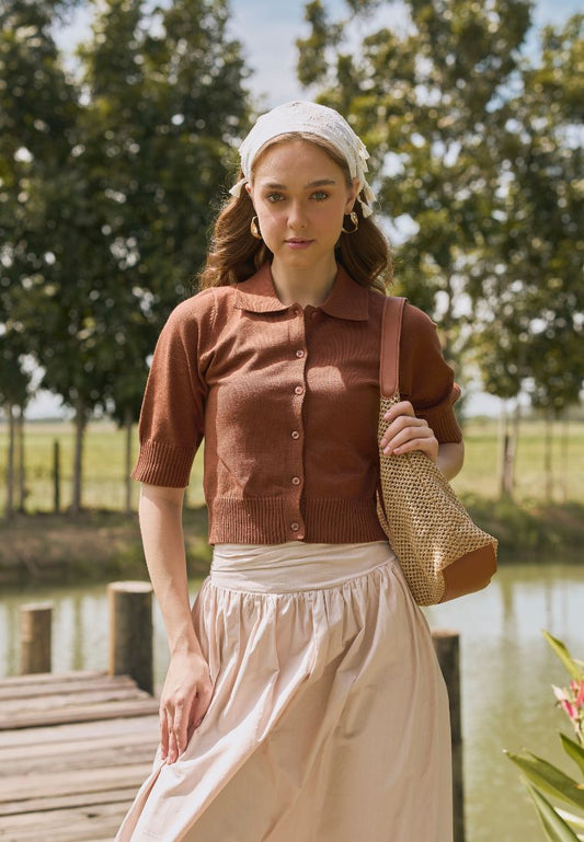 Mossimo Savannah Dark Brown Knits Top with 3/4 Sleeves