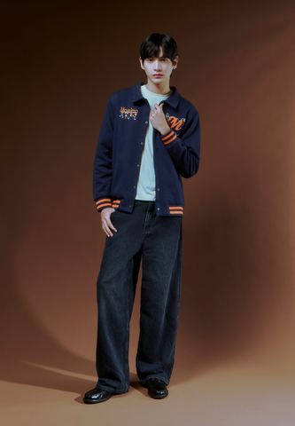 Mossimo Schnozy Navy Blue Varsity Jacket with Embroidery For Men