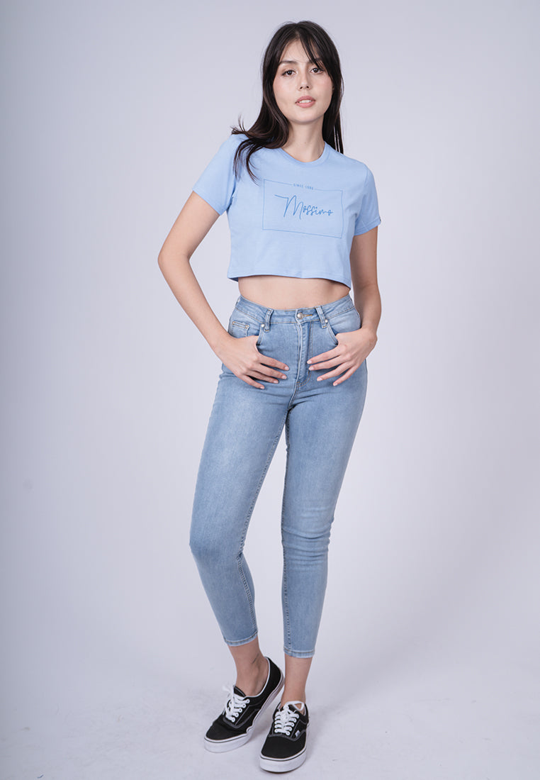 Mossimo Crissy Placid Blue Vintage Cropped Fit Tee