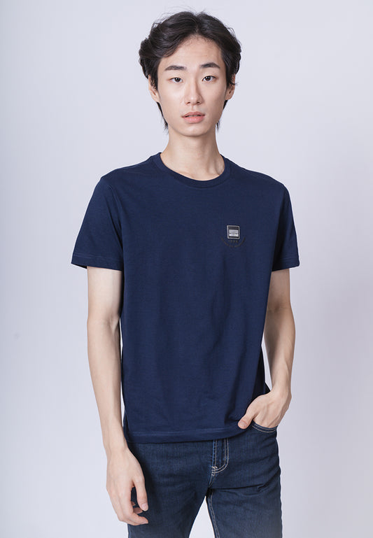 Mossimo Navy Blue Basic Round Neck with High Density Print Muscle Fit Tee