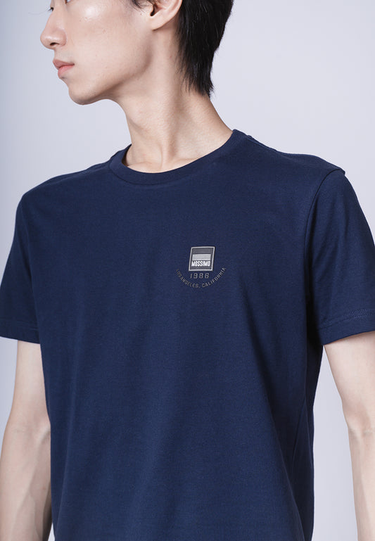 Mossimo Navy Blue Basic Round Neck with High Density Print Muscle Fit Tee
