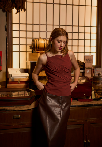 Mossimo Esmae Wine Red Vintage Fit Pleated Drape Top