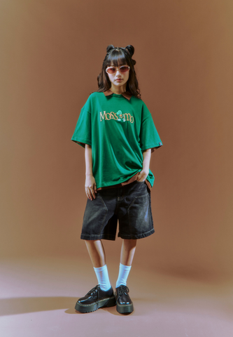 Mossimo Schnozy Green Basic Round Neck Cropped Fit Tee Unisex
