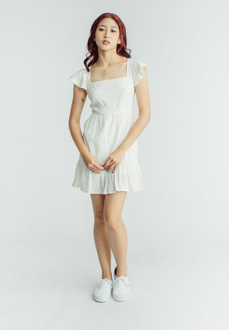 Mossimo Clara White Tiered Dress with Flounce Sleeves