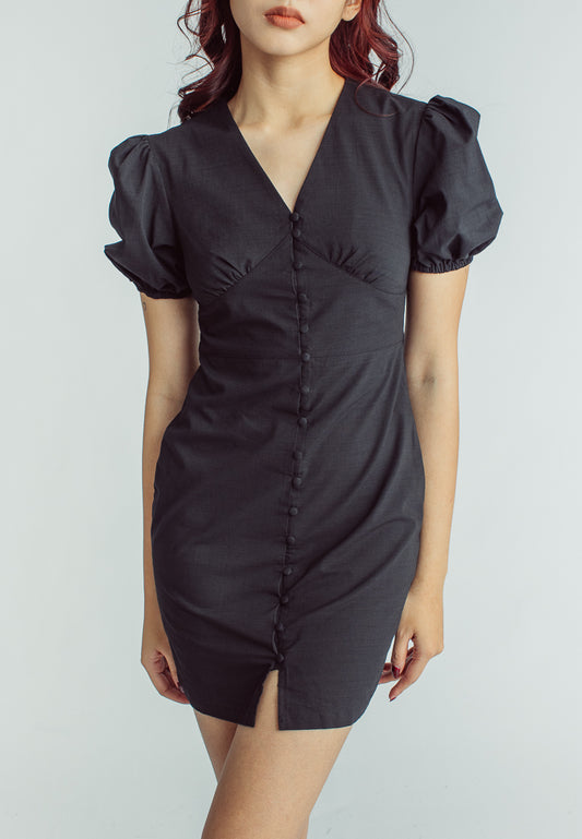 Mossimo Bianca Black Puff Sleeve Buttondown Mini Dress