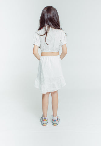 Mossimo Kids Girls Mica White Button Front Cut Out Puff Sleeve High Low Ruffle Hem Dress