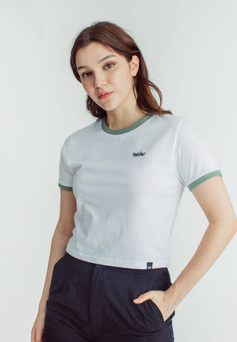 Mossimo Mellisa White Sage Leaf Classic Cropped Fit Tee