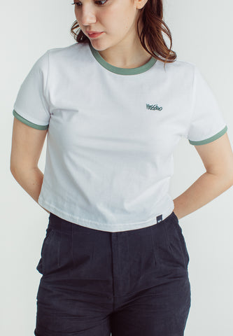 Mossimo Mellisa White Sage Leaf Classic Cropped Fit Tee