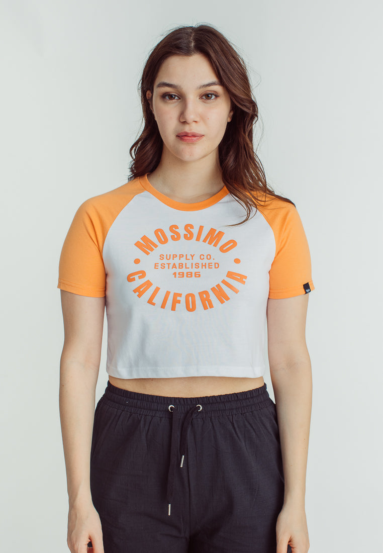 Mossimo Krizzia White Apricot Vintage Cropped Fit Tee