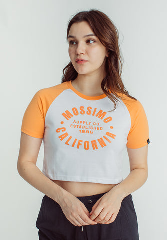 Mossimo Krizzia White Apricot Vintage Cropped Fit Tee