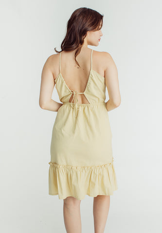 Mossimo Rizette Yellow Halter Tiered Dress with Open Back