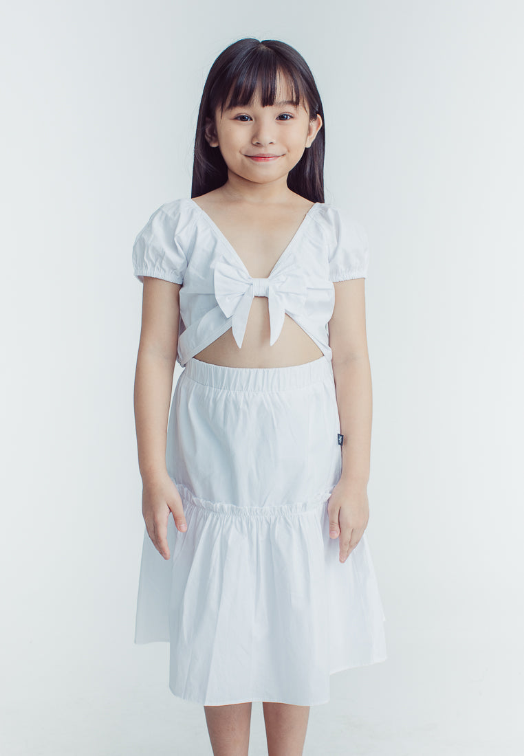 Mossimo Kids Sheniah White Puff Sleeve Tie Front Top and  Ruffle Hem Skirt Set