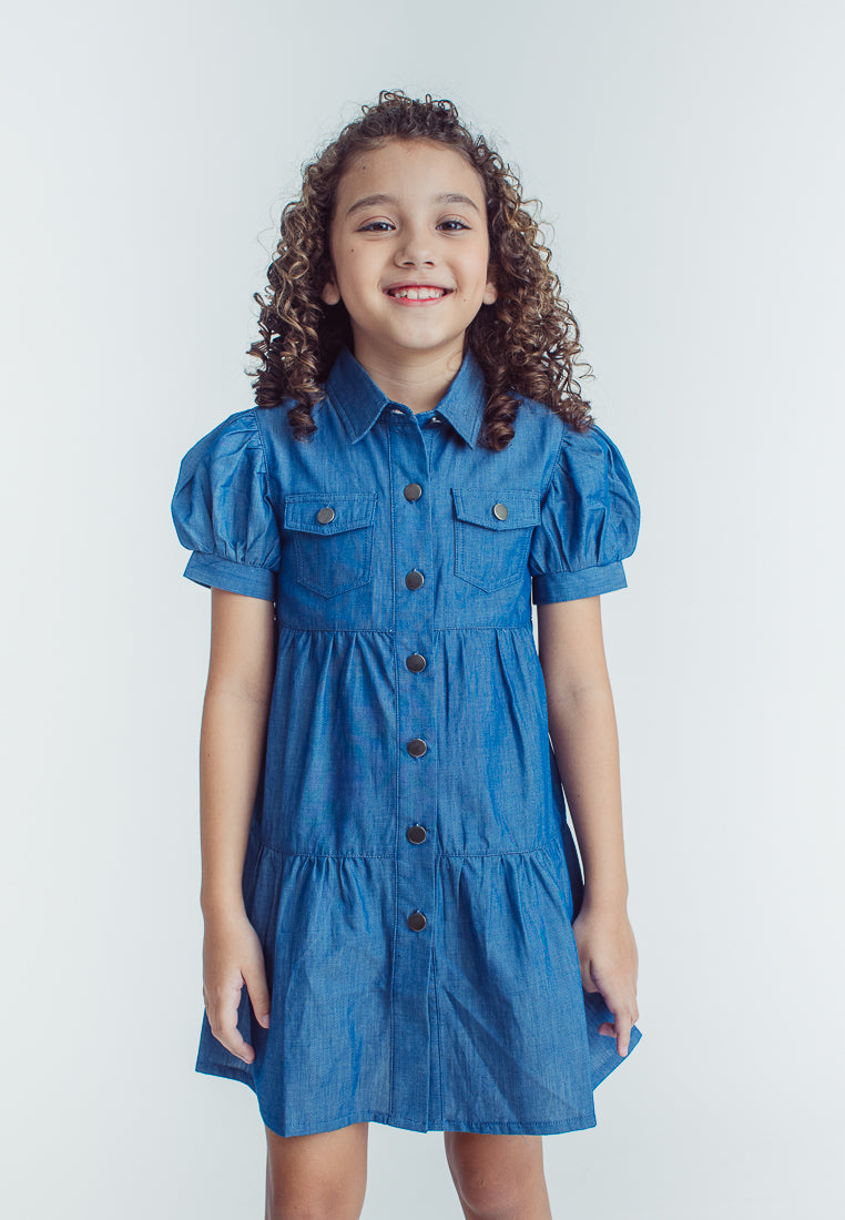 Mossimo Kids Sharmaine Medium Blue Ruffle Hem Denim Dress