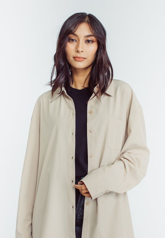Mossimo Anastasia Beige Long Sleeve Polo