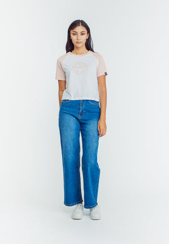 Mossimo Isha White Beige Classic Cropped Fit Tee