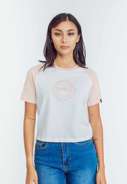 Mossimo Isha White Beige Classic Cropped Fit Tee