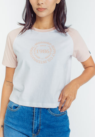 Mossimo Isha White Beige Classic Cropped Fit Tee