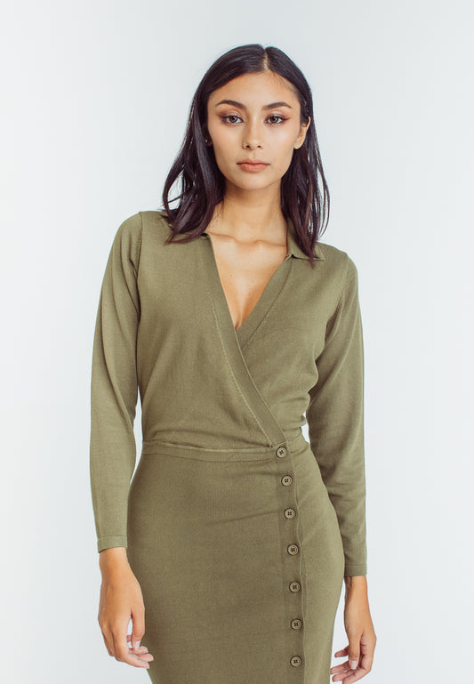 Mossimo Therese Olive Bodycon Dress with Slit