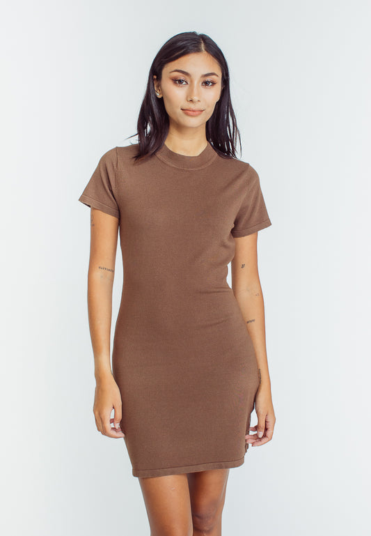Mossimo Carmela Dark Khaki Bodycon Crew Neck Dress