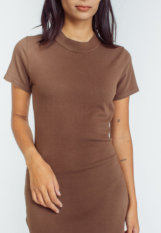 Mossimo Carmela Dark Khaki Bodycon Crew Neck Dress