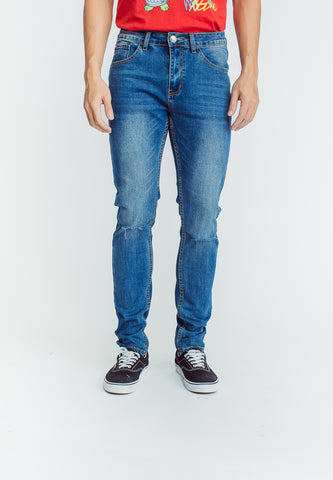 Mossimo Lawrence Medium Blue Ankle Length with Ripped and Patch Jeans