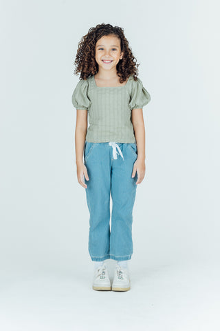 Mossimo Kids Ruffa Blue Haze Square Neck Puff Sleeve Top