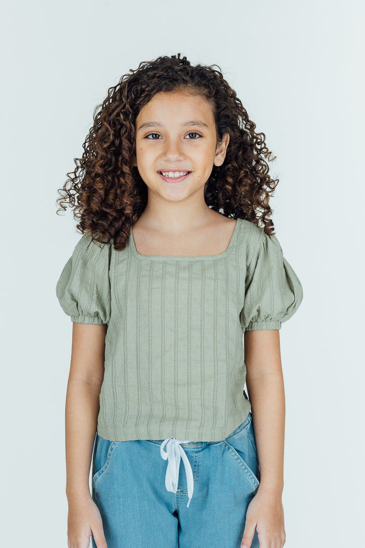 Mossimo Kids Ruffa Blue Haze Square Neck Puff Sleeve Top